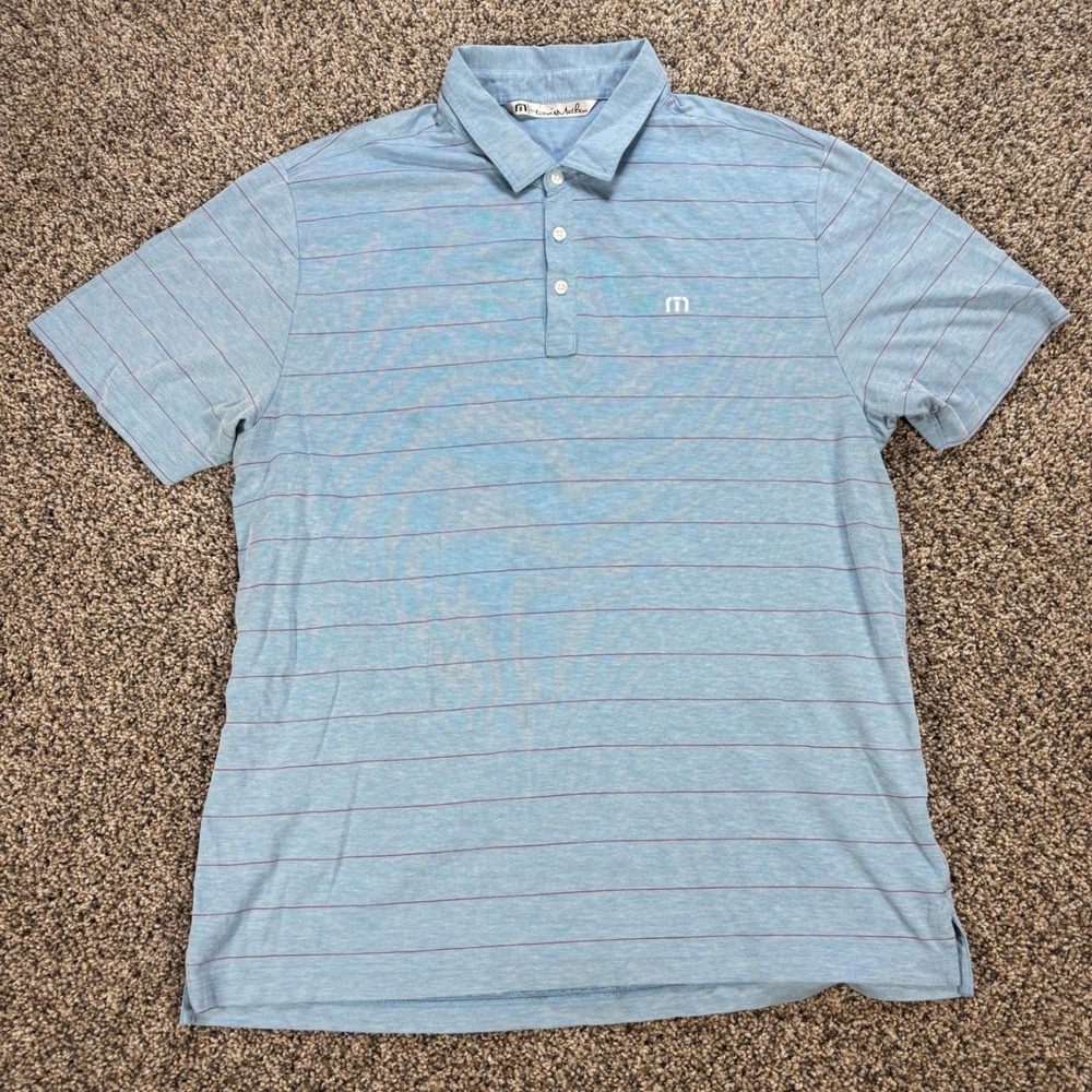 Travis Mathew Men's XL Blue Striped Short Sleeve Golf Polo Shirt Heathered